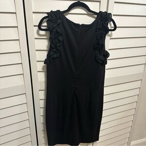 Carmen Marc Valvo Sz 14 Sheath Dress Black Ruffle Arms